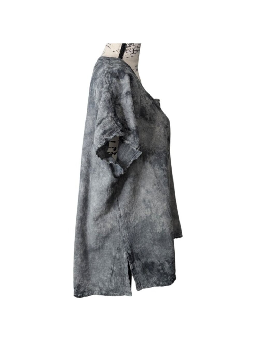 Oh My Gauze Womens Size 3 / XXL Top Short Sleeve Gray Tie-Dye Cotton Lagenlook - Picture 2 of 8